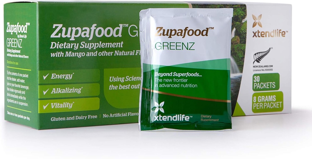 Xtendlife Zupafood GREENZ Powder - Organic Greens Powder Superfood Detox Juice Mix with Spirulina/Wheatgrass for Gut Health, Natural Detoxification & Strong Immunity | 30 Packs (Vegan & Gluten Free)