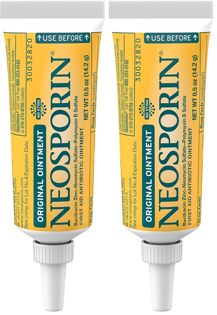 Neosporin Original First Aid Antibiotic Ointment with Bacitracin Zinc for Infection Protection, Wound Care Treatment & Scar Appearance Minimizer for Minor Cuts, Scrapes and Burns,.5 oz (Pack of 2)