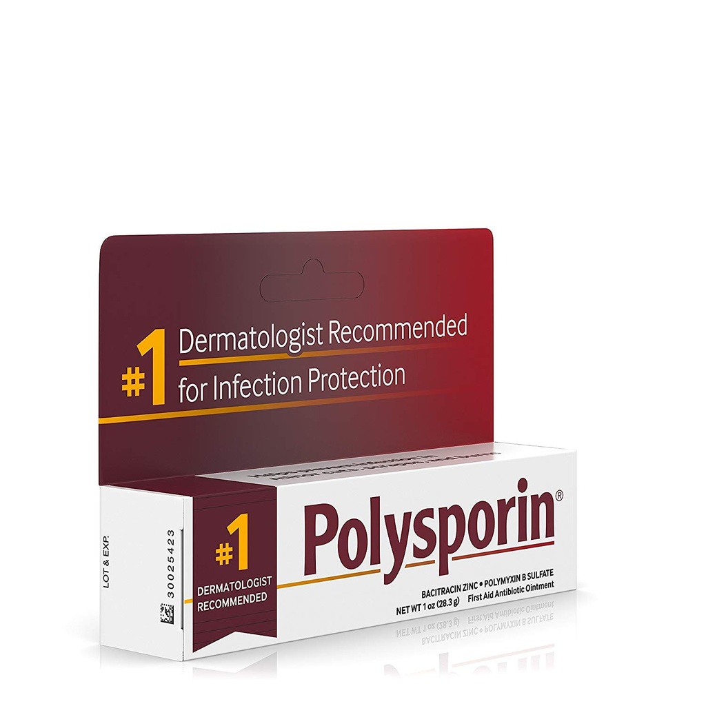 Polysporin First Aid Antibiotic Ointment without Neomycin, Travel Size, 1 Oz Tube, For Infection Protection