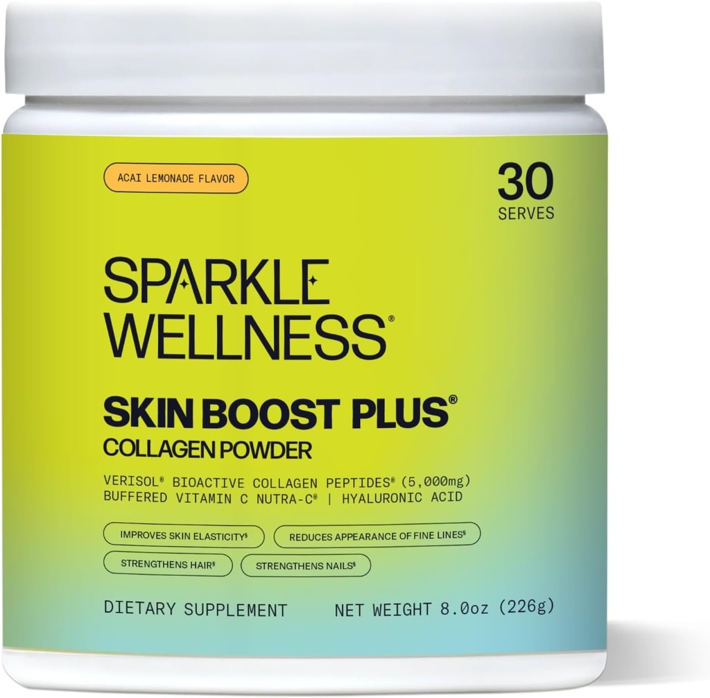 VERISOL Bioactive Hydrolyzed Collagen Peptides | Collagen Powder with Vitamin C & Hyaluronic Acid for Hair, Skin, and Nail Health | Skin Boost Plus (Acai Lemonade) [30-Serves]
