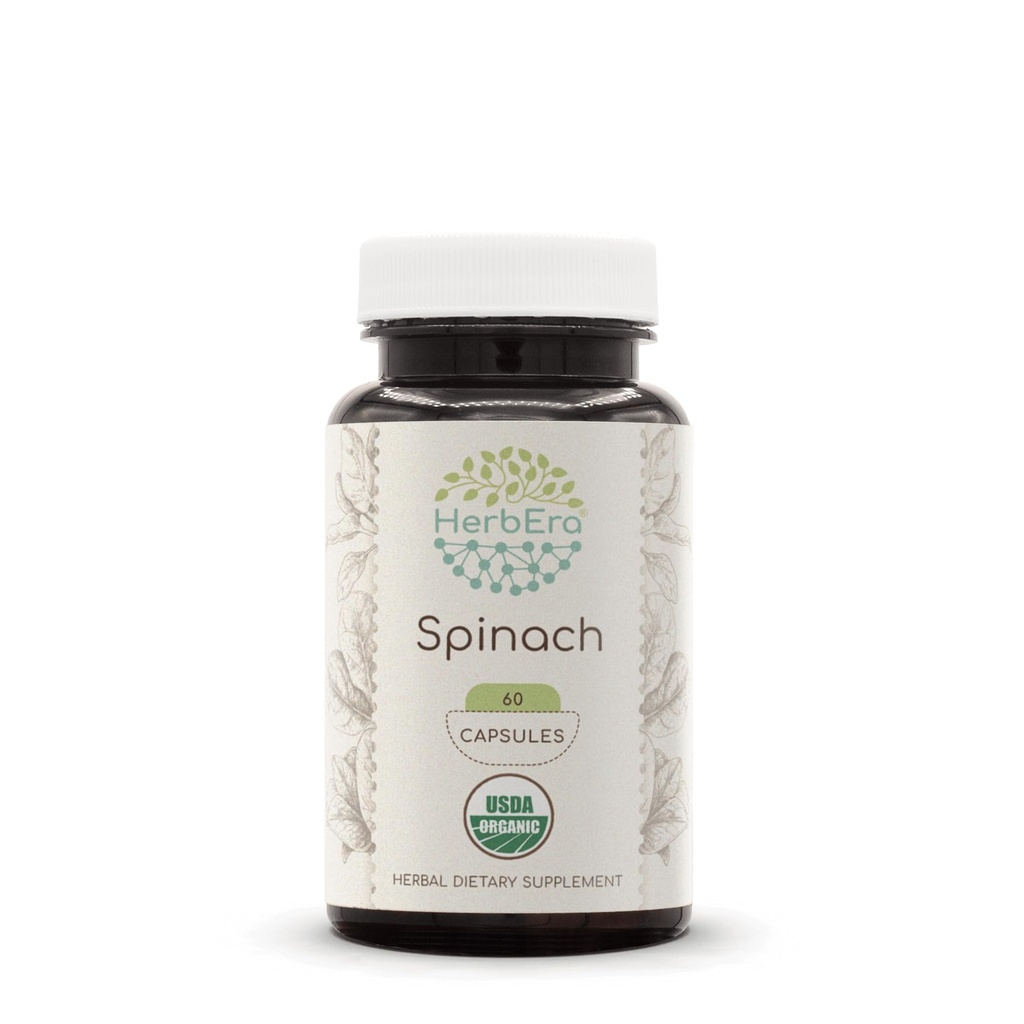 Spinach 60 Capsules, 500 mg, USDA Organic Spinach (Spinacia oleracea) Dried Leaf (60 Capsules)