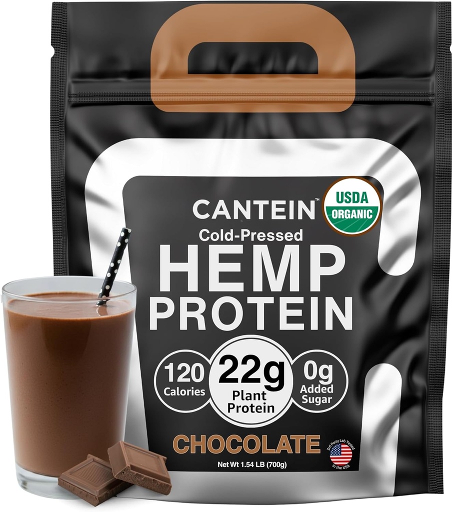 Organic Hemp Protein Powder, Plant Based and Vegan Protein Shake, Lactose and Dairy Free, Gluten Free, Clean and Natural- Chocolate (20 Servings)