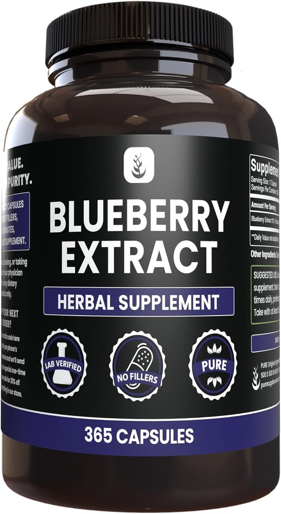 PURE ORIGINAL INGREDIENTS Blueberry Extract (365 Capsule), No Magnesium Or Rice Fillers, Always Pure, Lab Verified