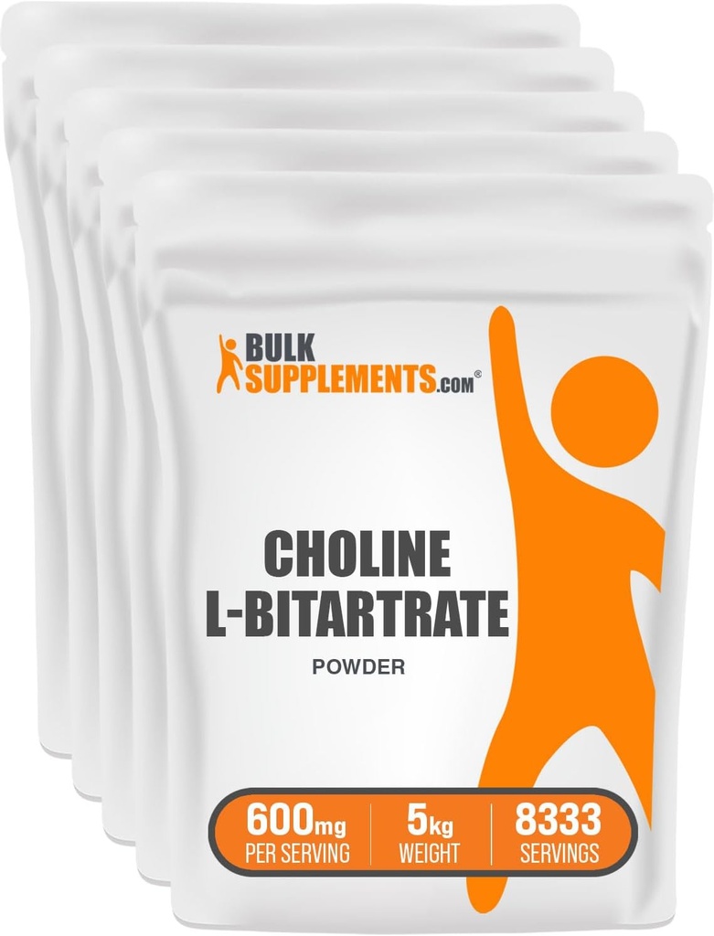 BulkSupplements.com Choline Bitartrate Powder - as Choline L-Bitartrate, Choline Supplement - Gluten Free, 600mg per Serving, 5kg (11 lbs) (Pack of 5)