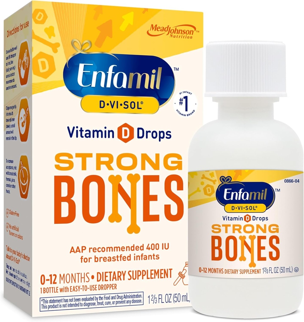 Enfamil Baby Vitamin D-Vi-Sol Liquid Vitamin D Drops, Supports Strong Teeth & Bone Development, 50mL Bottle