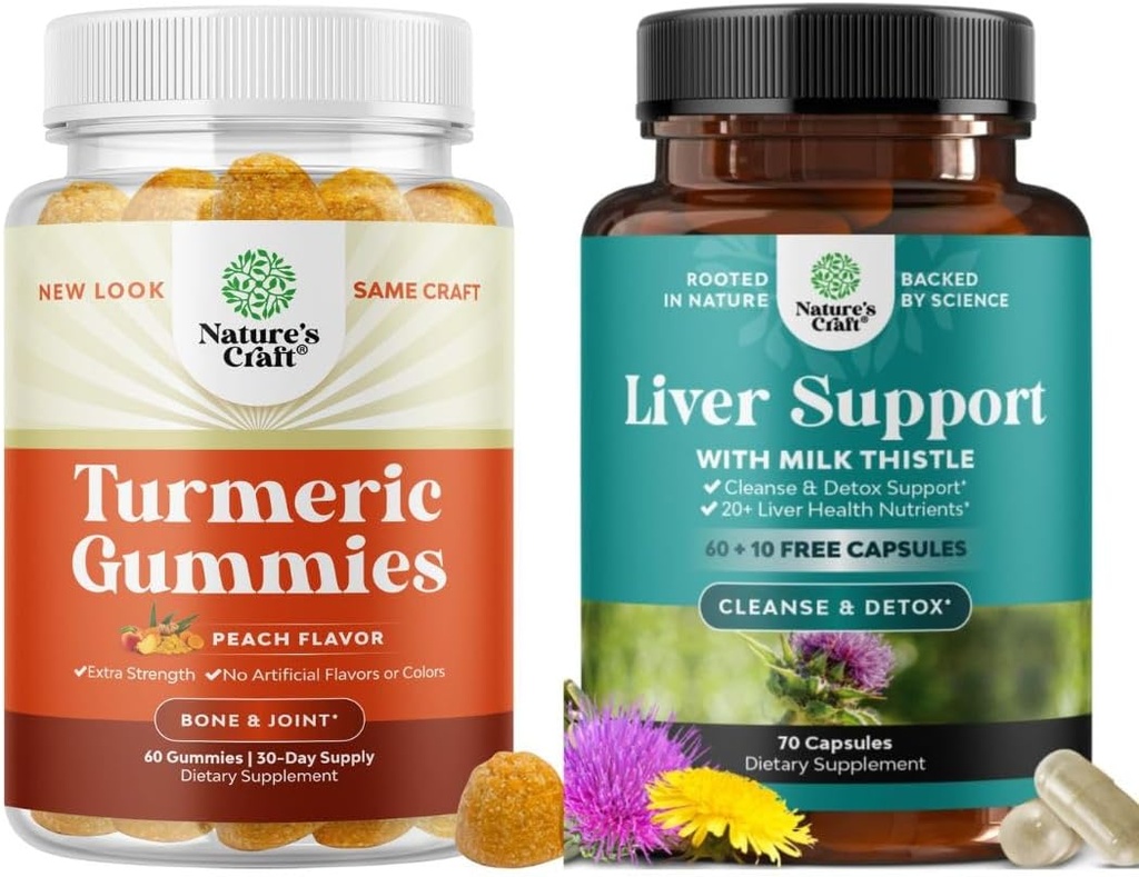 Bundle of Turmeric Curcumin Immune Support Gummies and Liver Cleanse Detox & Repair Formula - Joint Support and Advanced Skin Care - with Milk Thistle Dandelion Root Turmeric and Artichoke Extract