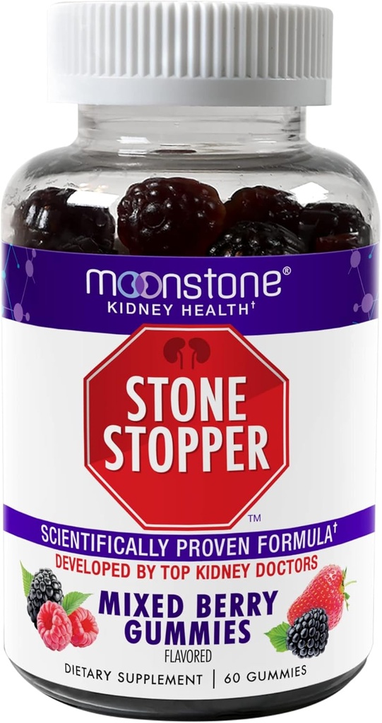 Moonstone Kidney Stone Stopper Gummies, Outperforms Chanca Piedra Stone Breaker and Kidney Support Supplements, Developed by Urologists to Prevent Kidney Stones, Mixed Berry, 2 Week Supply (60 Count)