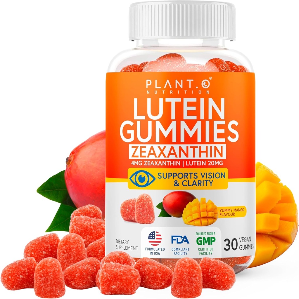 Lutein & Zeaxanthin Gummies - Delicious Vegan Eye Health Vitamins Clinically Studied 20mg Lutein and Zeaxanthin for Vision Clarity Dry Eye Relief and Blue Light Support