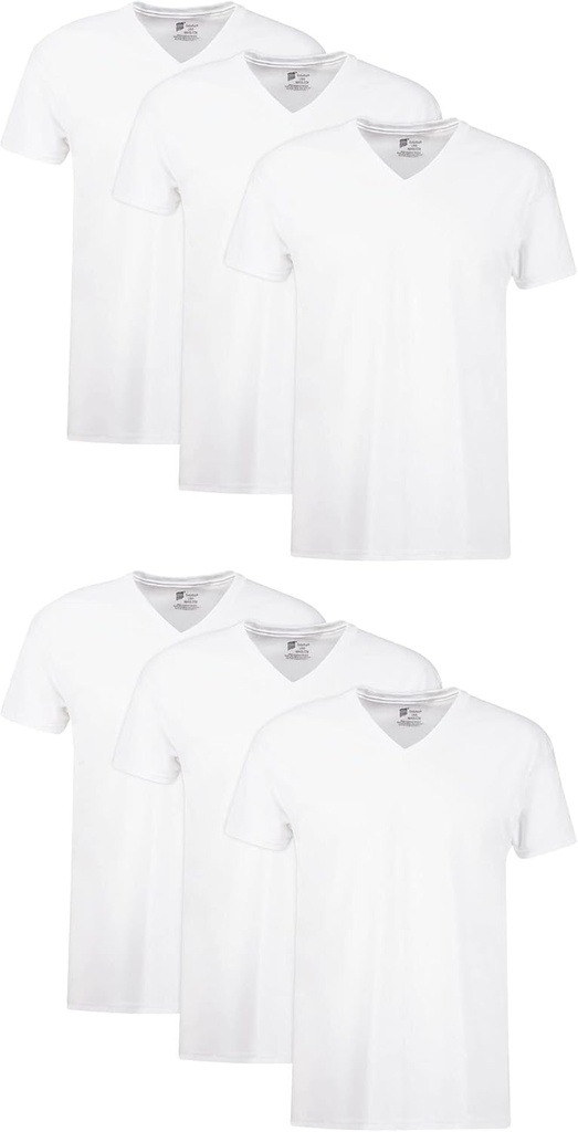 Hanes Men's V-Neck, Cotton Moisture-Wicking White Tee Undershirts, 6 & 12 Pack