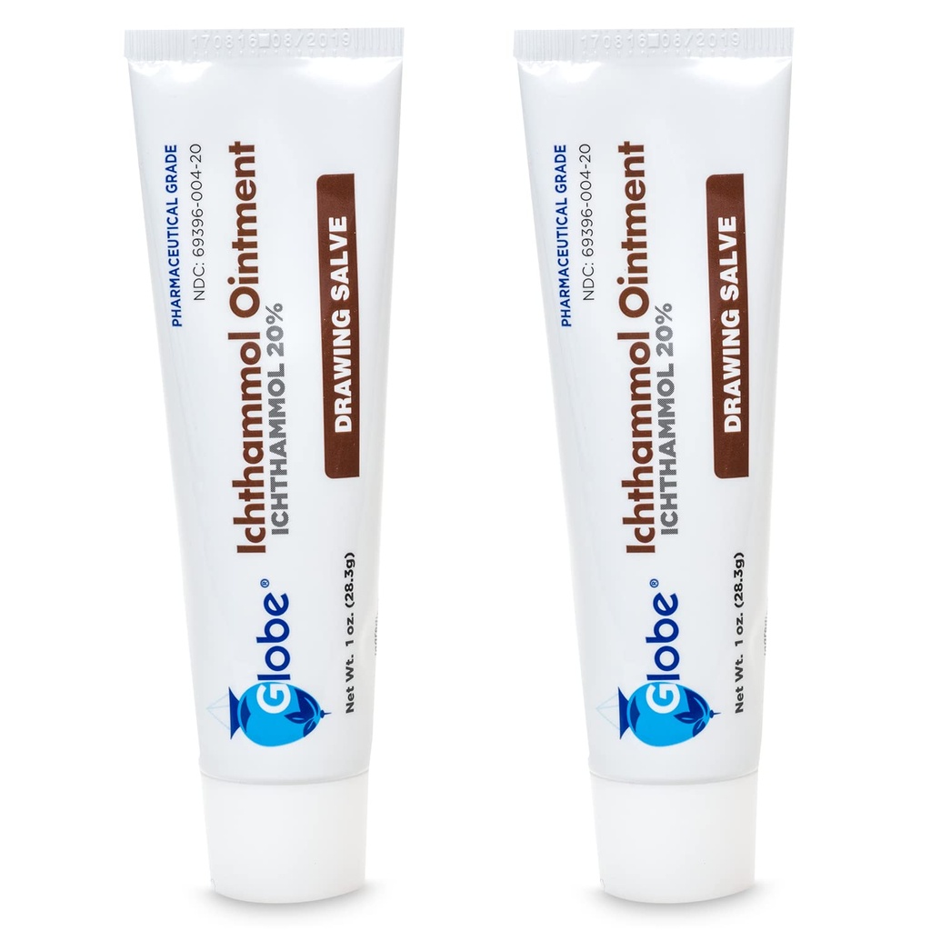 Globe Ichthammol Ointment 20% (Drawing Salve) 1 oz - Soothing Skin | Relief, Treatment of Eczema, Acne, Boils, Splinters, Bee Stings - Maximum Strength, 2 Pack