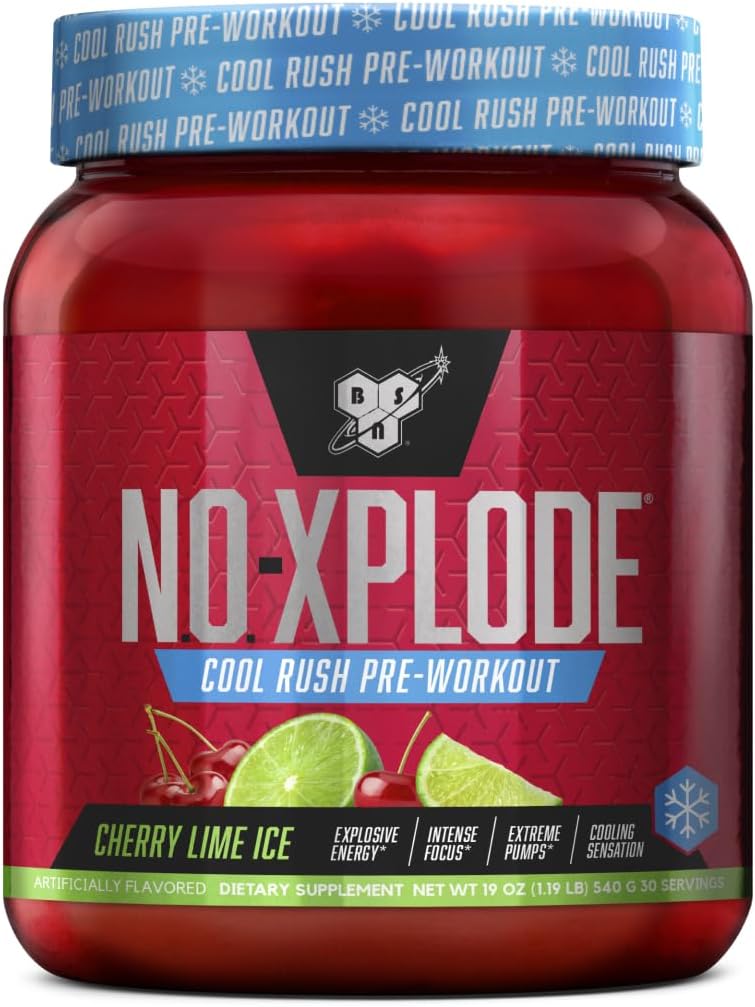 BSN N.O.-XPLODE Cool Rush Pre Workout Powder, Preworkout Energy Supplement for Men and Women with Creatine and Beta-Alanine, New Flavor: Cherry Lime Ice, 30 Servings