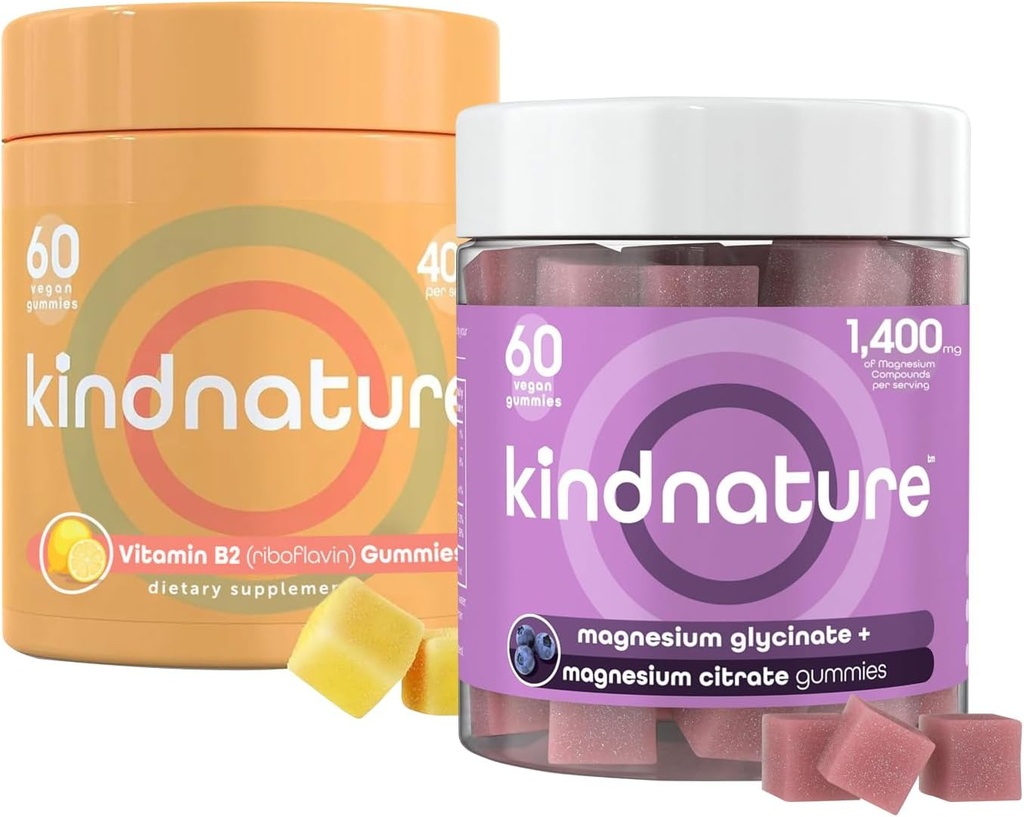 kindnature Migraine Relief Power Duo: B2 & Magnesium Gummies Bundle