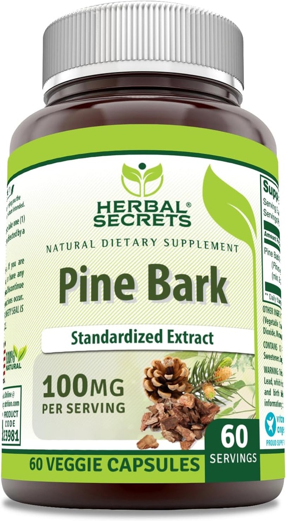 [BRSROBIFC4MAY3LG] Herbal Secrets Pine Bark Extract Supplement | 100 Mg Per Serving | 60 Veggie Capsules | Non-GMO | Gluten-Free | Made in USA