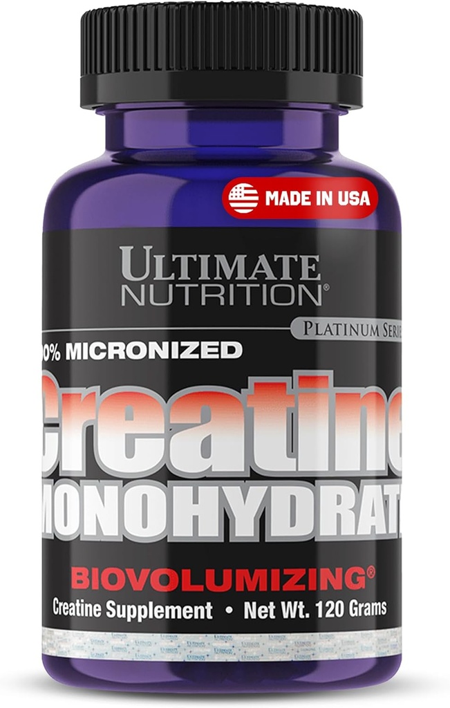 Ultimate Nutrition Unflavored Micronized Creatine Monohydrate Powder for Men & Women, 120g - Workout Performance Supplement for Muscle Growth & Strength Building - Keto-Friendly & Gluten-Free