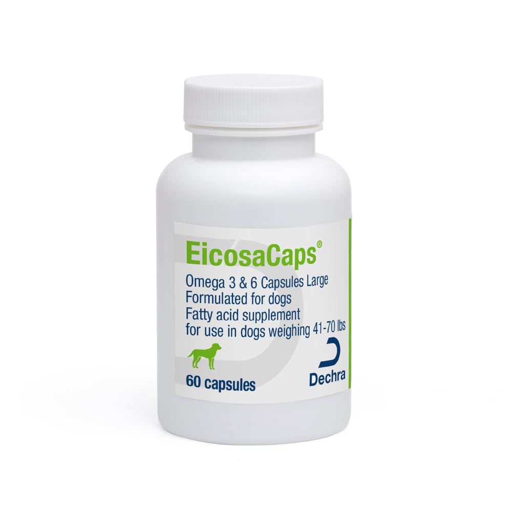 EicosaCaps® Omega 3 & 6 Capsules for Dogs, 60 ct | Fatty Acid Supplement for Dogs Weighing less than 41-70 lbs; Packaging May Vary