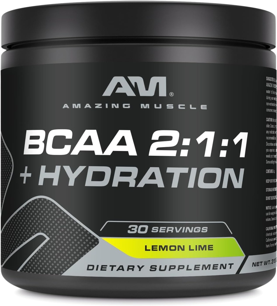 BCAA 2:1:1 + Hydratation | 30 Servings | 315 Grams | Natural Lemon Lime Flavor | Branched Amino Acids Supplement | Made in USA