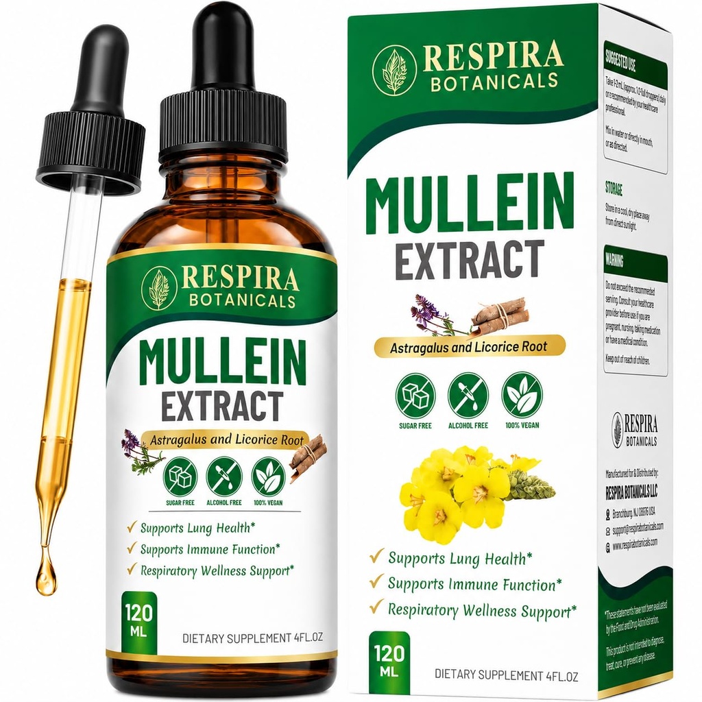 Mullein Drops for Lungs - Cleanse and Detox Support - 4 fl oz | Mullein Leaf Extract with Astragalus & Licorice Root - Respiratory Support, Women & Men - 120 Servings