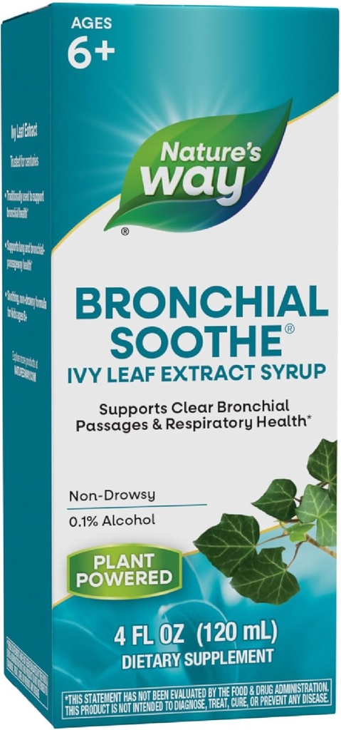 [BRSWIYTROJ7A4E3G] Nature's Way Bronchial Soothe Ivy Leaf Extract Syrup, Supports Respiratory Health*, Supports Clear Bronchial Passages*, Non-Drowsy, 4 Fl Oz (Packaging May Vary)