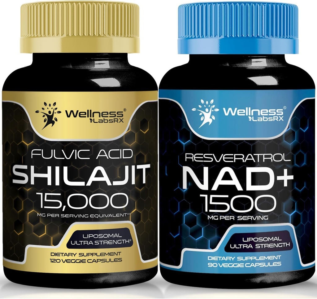 NAD Supplement, 1500mg - Liposomal NAD+ Supplement with Resveratrol, NAD Plus Boosting Supplement │Shilajit Pure Himalayan Organic Capsules with Naturally Occuring Fulvic Acid