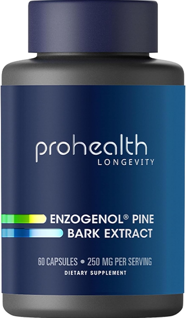 ProHealth Enzogenol Pine Bark Extract 250 mg per 2 Capsule Serving, 60 Capsules from New Zealand for Those Over 40 to Promote Brain and Heart Health, Exercise Recovery, Protect Joints from Damage