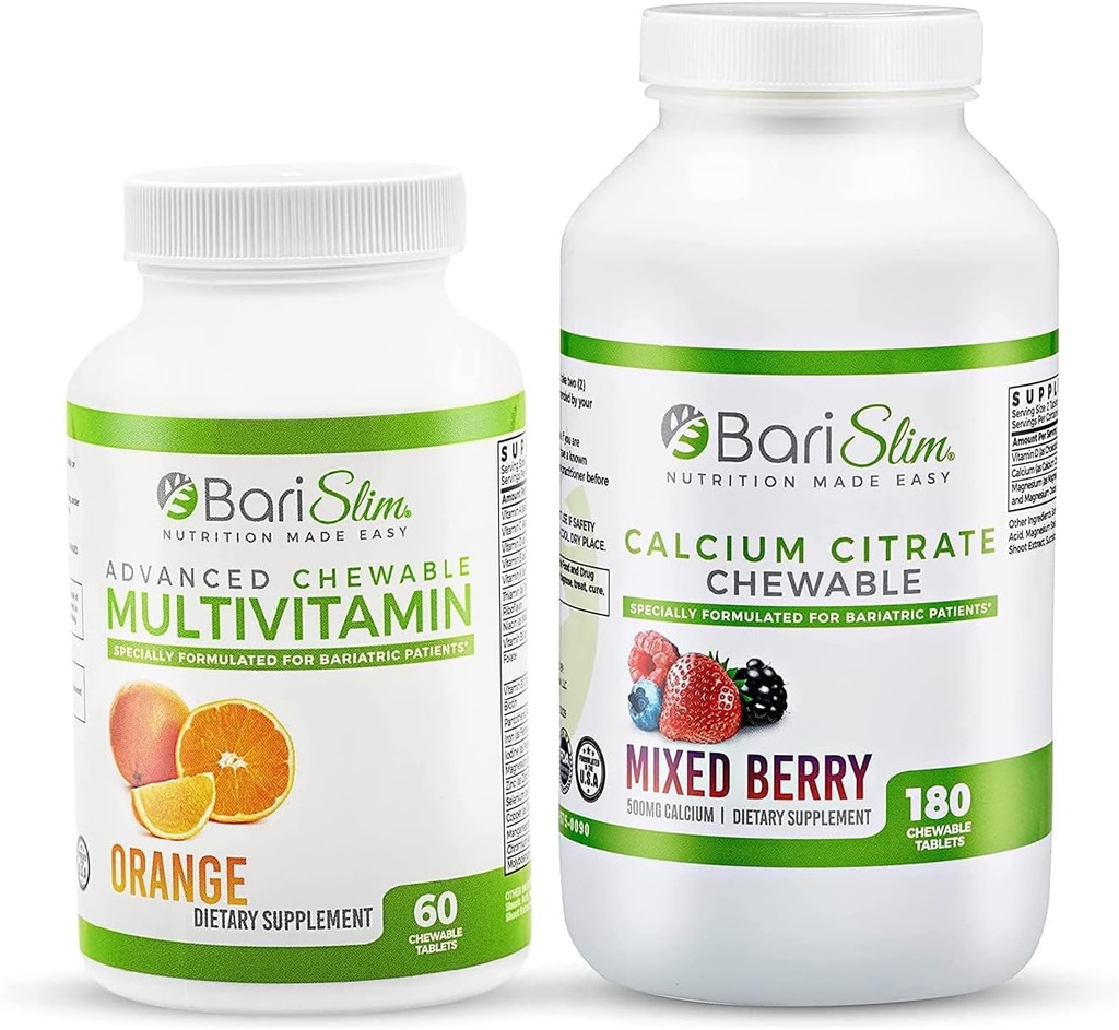 BariSlim Bariatric Calcium Citrate & Advanced Chewable Multivitamin - Bariatric Vitamin and Supplement for Post Bariatric Surgery Including Gastric Bypass and Gastric Sleeve