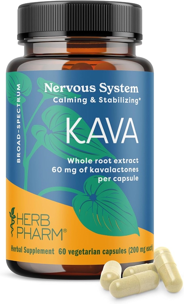 Herb Pharm Kava Root Extract to Reduce Stress and Promote Relaxation - 60 Vegetarian Capsules