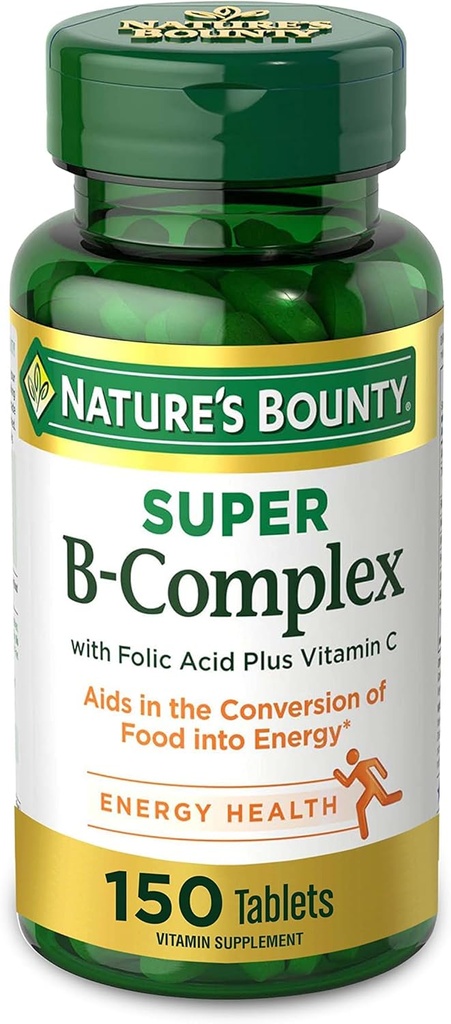 Nature's Bounty, Super B Complex with Vitamin C & Folic Acid - Immune&Energy Support - 150 Tablets,.