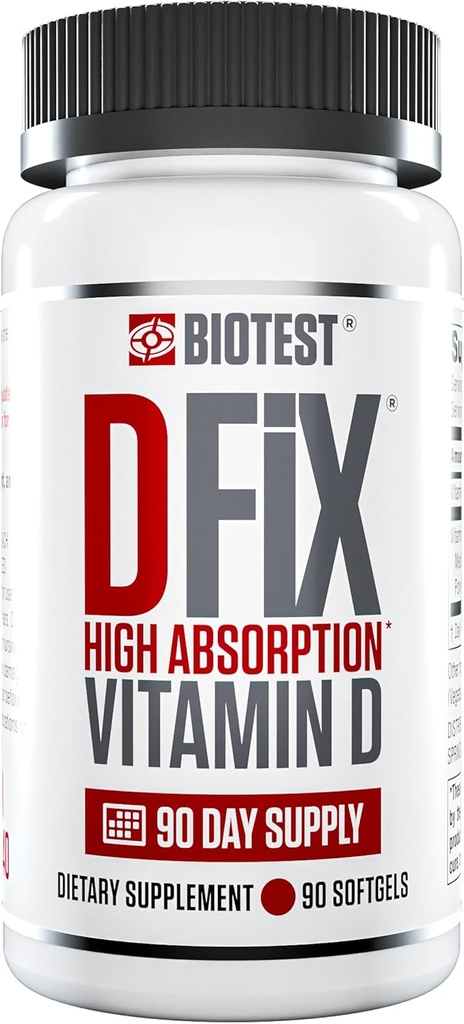 Biotest D Fix - 5000 IU High-Absorption Vitamin D3-90 Softgels (90-Day Supply)