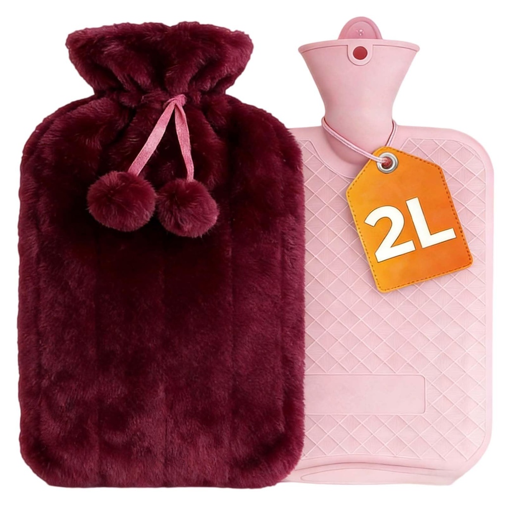 Hot Water Bottle with Cover 2L – PVC Heat Pack for Menstrual Cramps, Back Pain & Bed Warmer – Leakproof Hot & Cold Compress, Ultra-Soft Touch, Ideal for Hand/Feet Warmer (Rose)