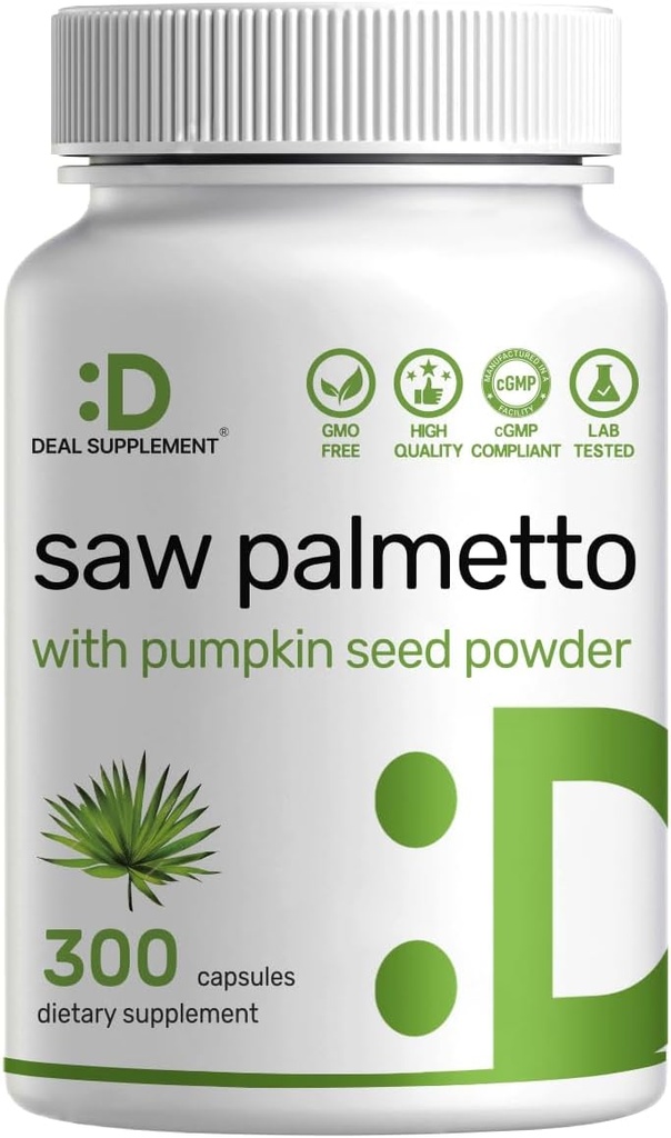 Saw Palmetto Supplement 5000 mg with Pumpkin Seed, 300 Capsules | Promotes Prostate Health | DHT Blocker | Hair Growth Vitamins, Maintain Normal Urinary Frequency
