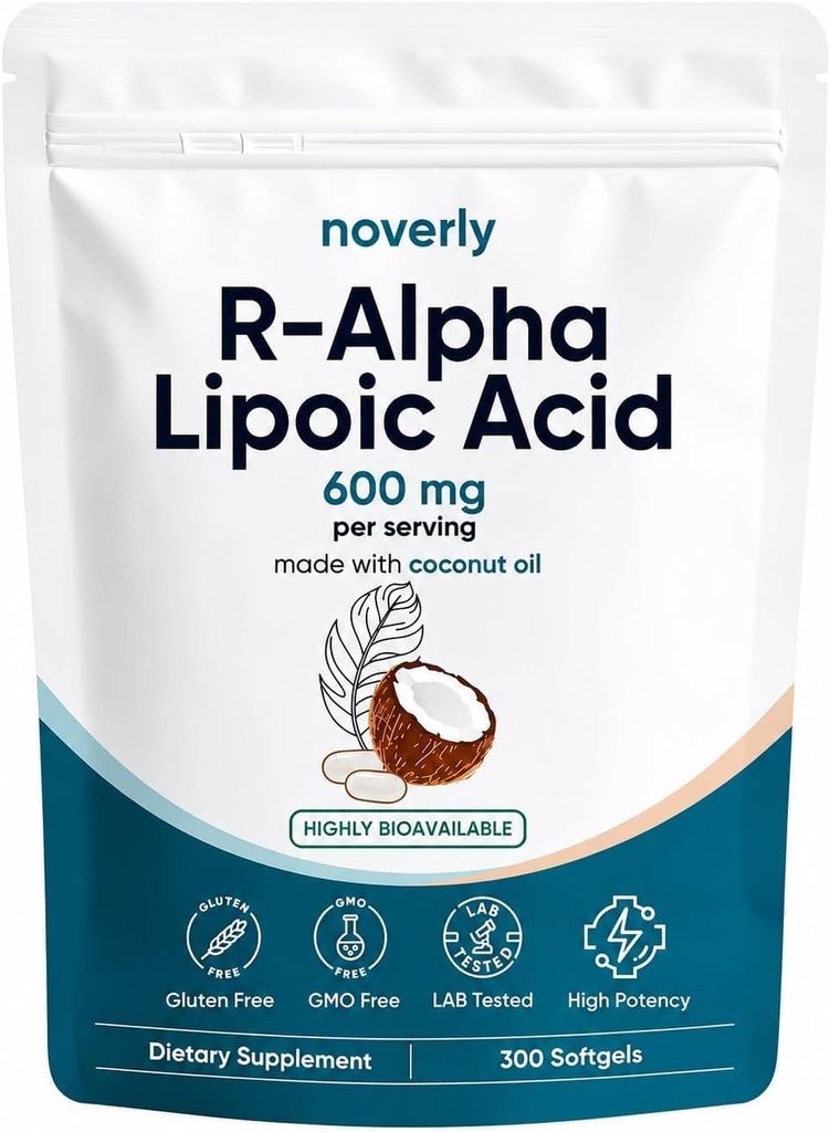R-Alpha Lipoic Acid 600mg for Neuropathy, Nerve Formula Pure R-Form Softgels with Coconut Oil, Antioxidant Support for Nerve, Energy & Cellular Health