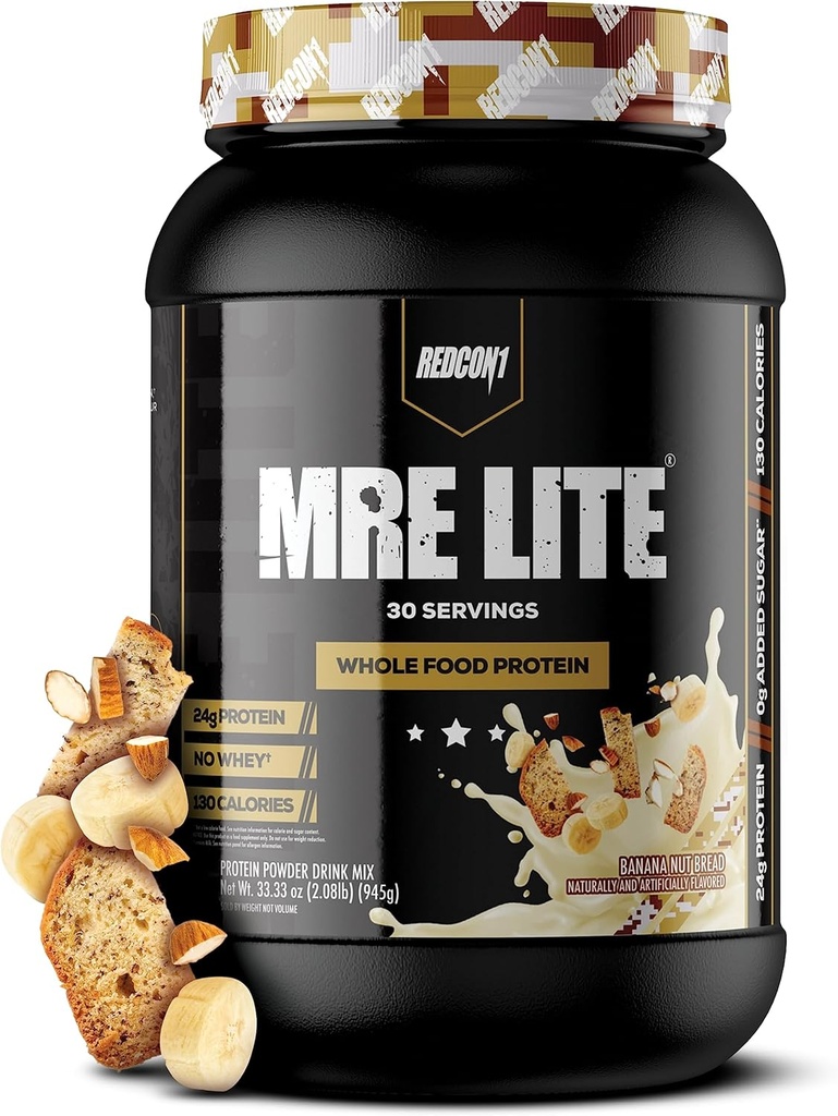 [BRSWGEDRPIOWCADB] REDCON1 MRE Lite Whole Food Protein Powder, Banana Nut Bread - Low Carb & Whey Free Meal Replacement with Animal Protein Blends - Easy to Digest Supplement Made with MCT Oils (30 Servings)