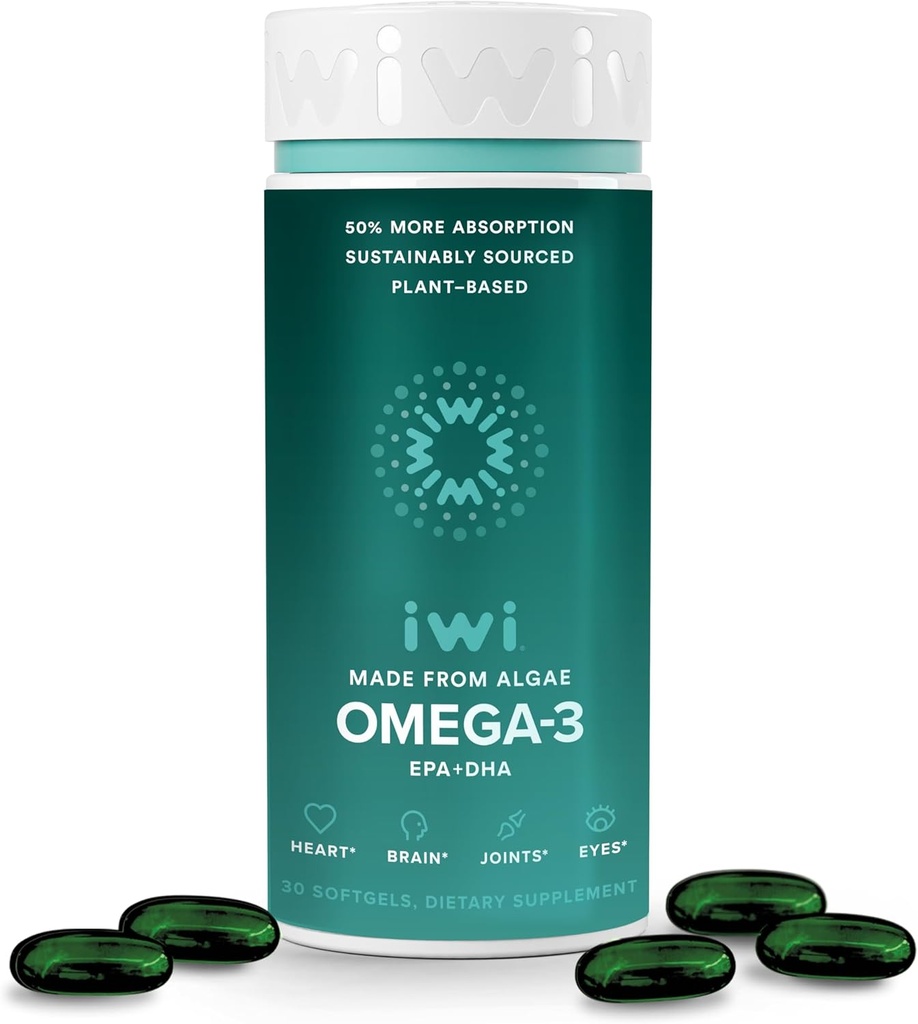 [BRSWG2QDDECBOCLH] Iwi Omega-3, 30 Softgels (30 Servings), Vegan Plant-Based Algae Omega 3 with EPA + DHA, Whole-Body Support Dietary Supplement, Krill & Fish Oil Alternative, No Fishy Aftertaste