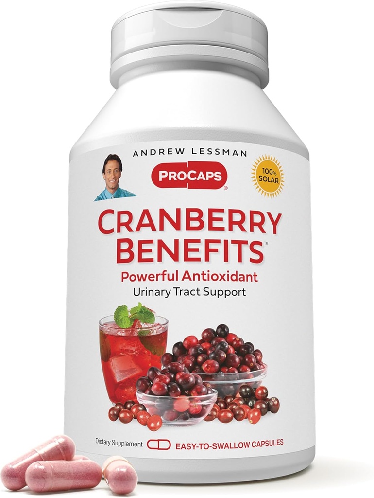 ANDREW LESSMAN Cranberry Benefits - 60 Capsules - Supports Bladder, Kidney and Urinary Tract Health. High Potency Standardized Extracts of Cranberry Fruit, Small Easy to Swallow Capsules