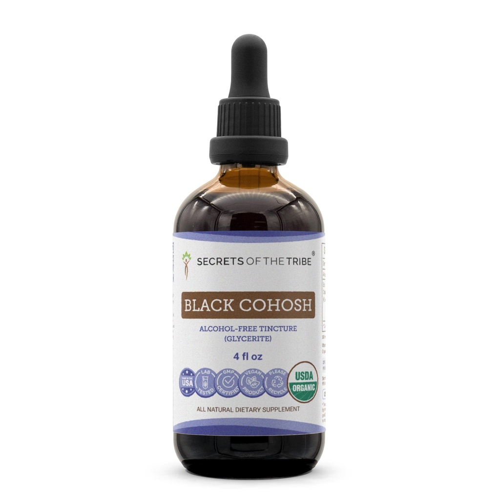 Secrets of the Tribe Black Cohosh USDA Organic | Alcohol-Free Extract, High-Potency Herbal Drops | Made from 100% Certified Organic Black Cohosh (Cimicifuga Racemosa) Dried Root 4 oz
