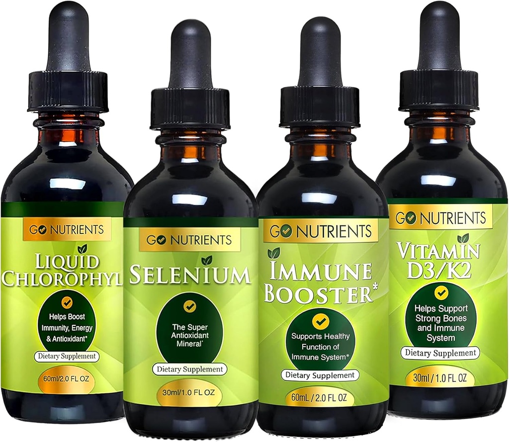 Go Nutrients Cold & Immune Bundle - Selenium, Vitamin D3/K2, Immune Booster, Liquid Chlorophyll – Powerful Support for Immune System, Strengthens Body Defense, Core and Vitality, Reinforce Respiratory
