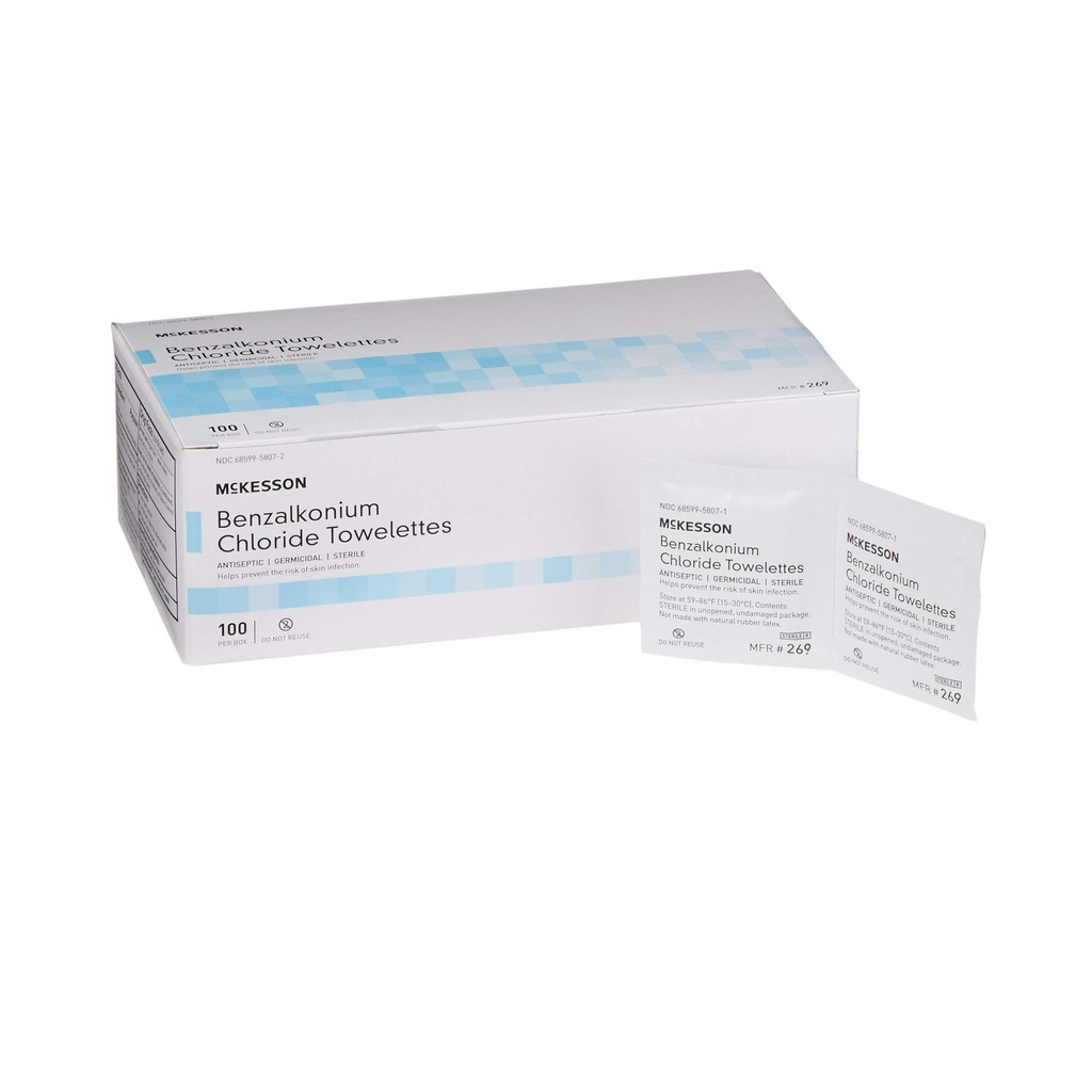 McKesson Benzalkonium Chloride Towelettes First Aid Antiseptic, 100 ct