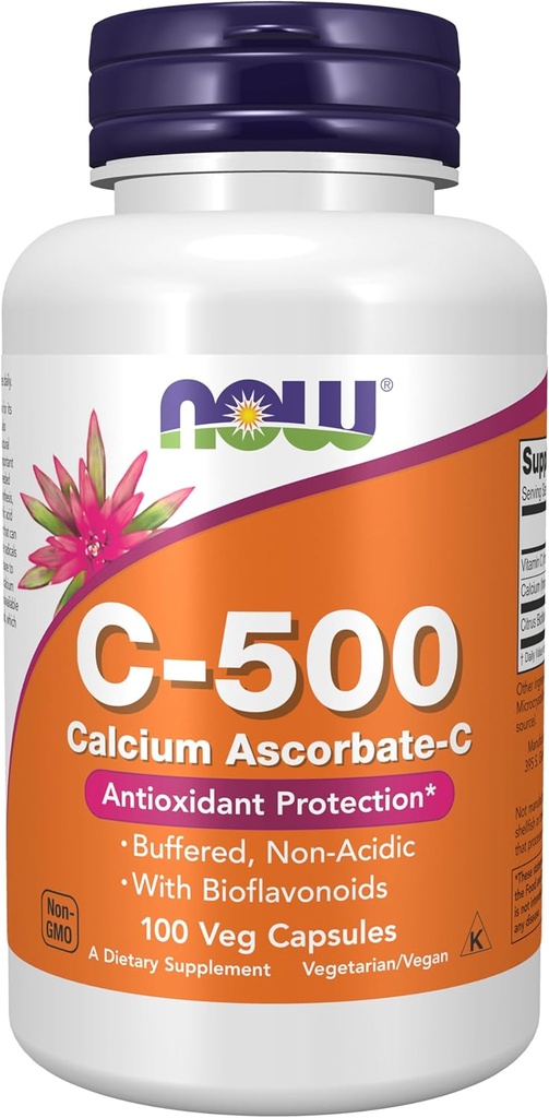[BRSWIYQEAQNWK3DI] NOW Foods Supplements, Vitamin C-500 Calcium Ascorbate, Antioxidant Protection*, 100 Veg Capsules