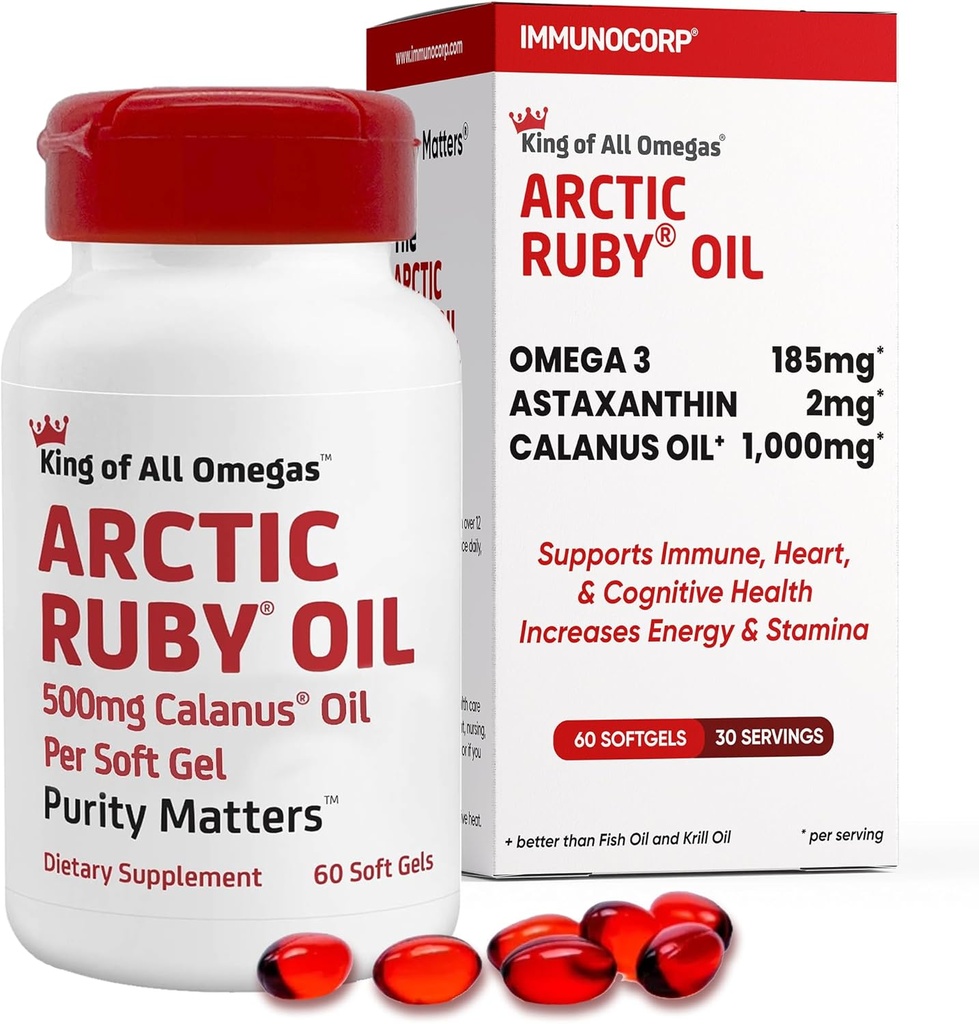 Arctic Ruby Oil 1000mg – Omega 3 Supplement for Women and Men with EPA, DHA & Astaxanthin 2mg - Fish & Krill Oil Alternative – 60 Softgels (1 Pack)