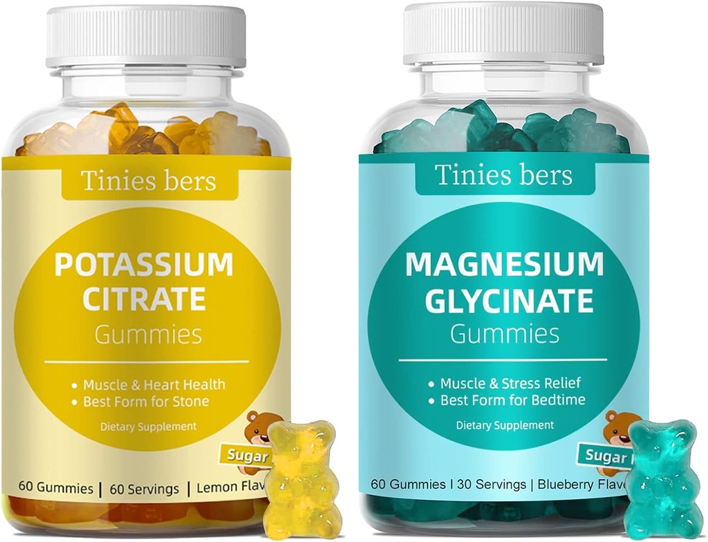 Potassium Gummies and Magnesium Glycinate Gummies for Adults Kids, Sugar Free, Gluten Free, Non GMO, Pectin, Vegan