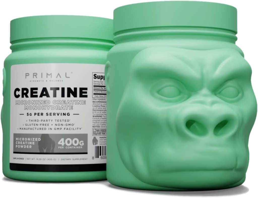 Primal Creatine Monohydrate Powder (400 Grams) | Unflavored Micronized Creatine Muscle Development Supplement for Pre-Workout & Recovery | 5g Creatine Monohydrate per Serving