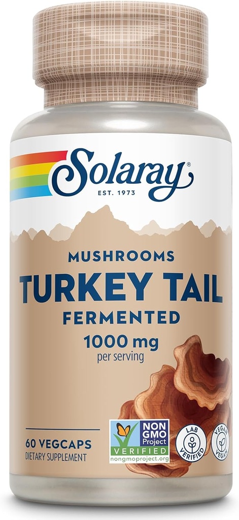 [BRSWECQZAAIQOEQZ] SOLARAY Fermented Turkey Tail Mushroom Supplement 1000mg - Overall Wellness Support - Turkey Tail Mushroom Capsules with Organic Mushrooms - Vegan, Non-GMO, Lab Verified, 60-Day Guarantee, 30 Servings
