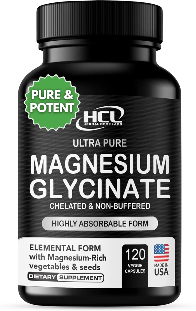 Pure Magnesium Glycinate Capsules - Non-Buffered 350mg Elemental Magnesium Supplement - Chelated High Absorption & Purity Magnesium Complex - Made in USA