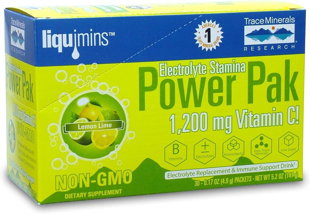 Trace Minerals Research Electrolyte Stamina Power Pak, Lemon Lime 32 Count, (Pack of 2)