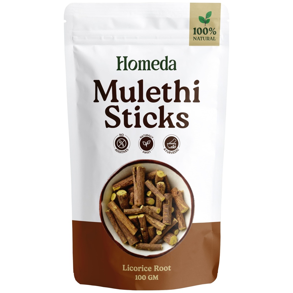 Mulethi Stick Organic (100 g) | Licorice Root Tea | Yashtimadhu Sticks Whole for Face Pigmentation | Athimathuram Powder, Jestamadhu - For Cough, Chewing, Eating & Drinking