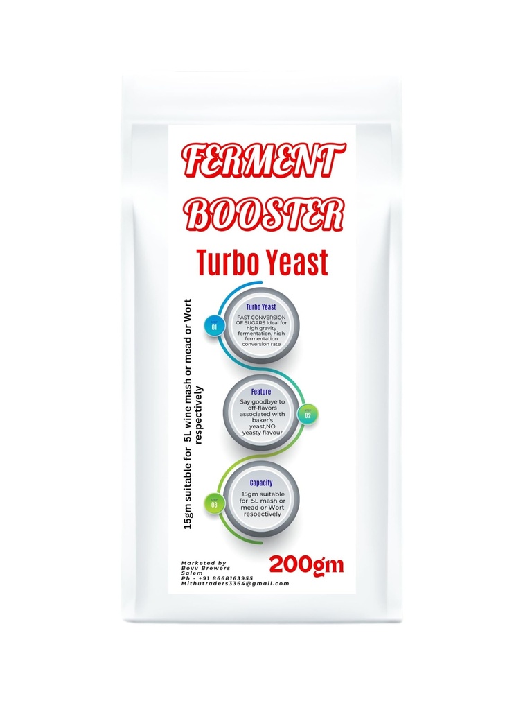 Bovv™ Ferment Booster I Turbo Yeast I Brewing Yeast I Active Dry Yeast I for all types of Brewing purpose I Fast Conversion I High Gravity Fermentation 200gm