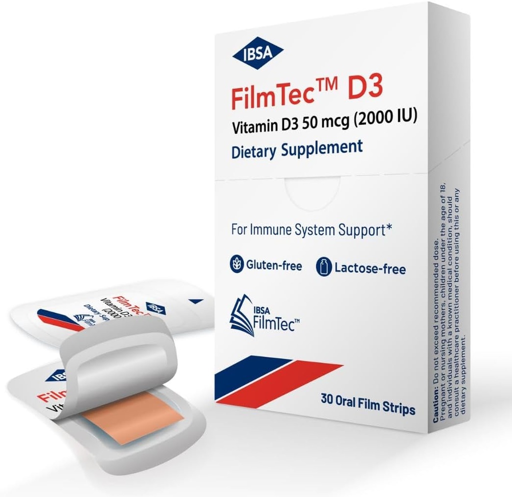 FilmTec D3 - Dietary Supplement – 2000 IU Vitamin D3-30 Oral Dissolving Films for Immediate Release and Tolerability - Gluten-Free, Lactose-Free, Sugar-Free, Non-GMO