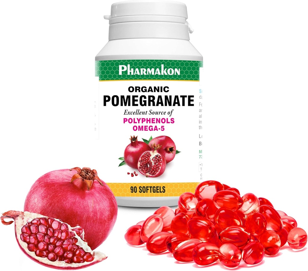 PHARMAKON Organic Pomegranate Extract, Highly Bioavailable Softgels, Full Spectrum Contains Polyphenols + Omega 5