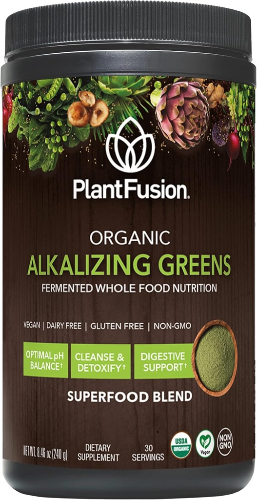 [BRSWIBI6PMJWYAI7] PlantFusion Alkalizing Super Greens Powder - Fermented Greens Superfood Powder Blend with Digestive Enzymes Probiotics & Prebiotic Fiber - Organic, Non-GMO, Vegan, Gluten-Free - 8.46 oz 30 Servings