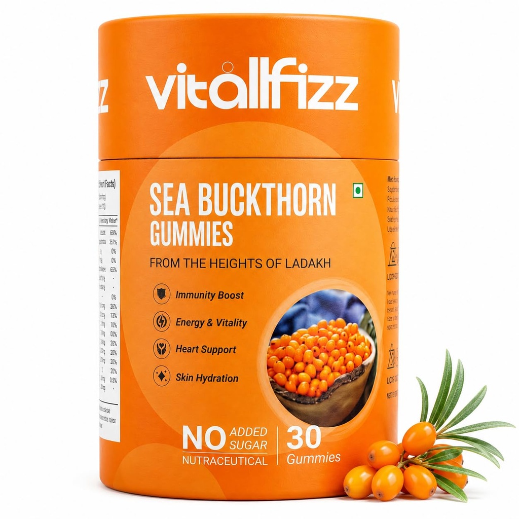 Sea Buckthorn Gummies for Adults | Himalayan Ladakh Sea Buckthorn Extract | No Added Sugar | Daily Nutraceutical Gummies | Plant-Based Wellness Support | 30 Gummies